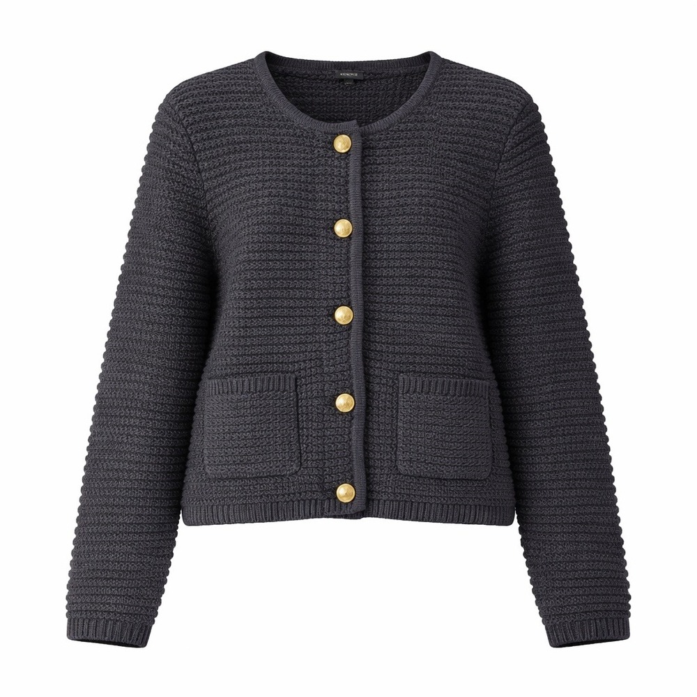 Talbots Midnight Dark Blue Kate Cardigan Gold Crest Button Lady Jacket Womens XL